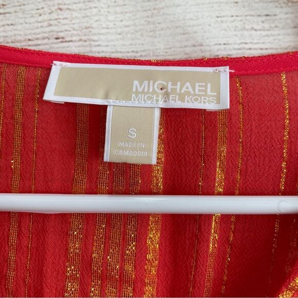 MICHAEL KORS METALLIC CREPE WRAP MAXI DRESS IN ORANGE - Picture 8 of 8